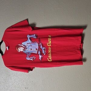 VTG Curious George Sleep Shirt Red One Size Fits Most Nightgown Single Stitch Lg